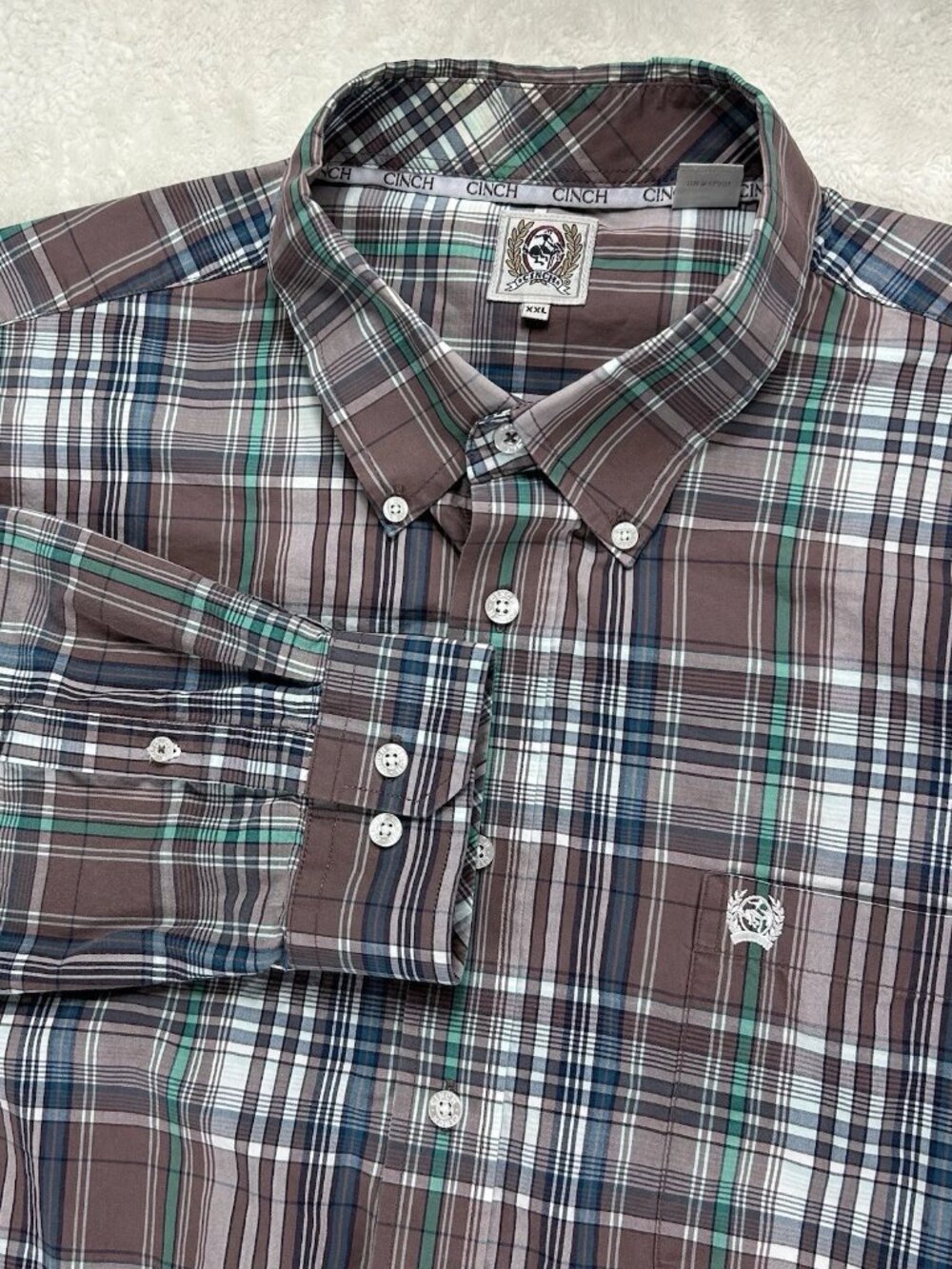 Cinch Shirt Mens 2XL XXL Plaid Button-Down Long Sleeve Pocket Western Cowboy